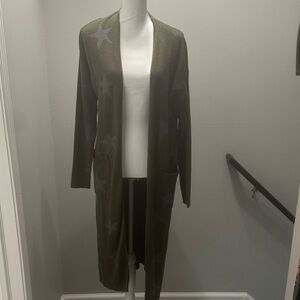 G by Giuliana Olive Green Star Open-Front Long Cardigan